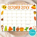 Customizable October Calendar with Fall Harvest Cute Theme