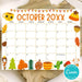 Customizable October Calendar with Fall Harvest Cute Theme