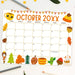 Customizable October Calendar with Fall Harvest Cute Theme