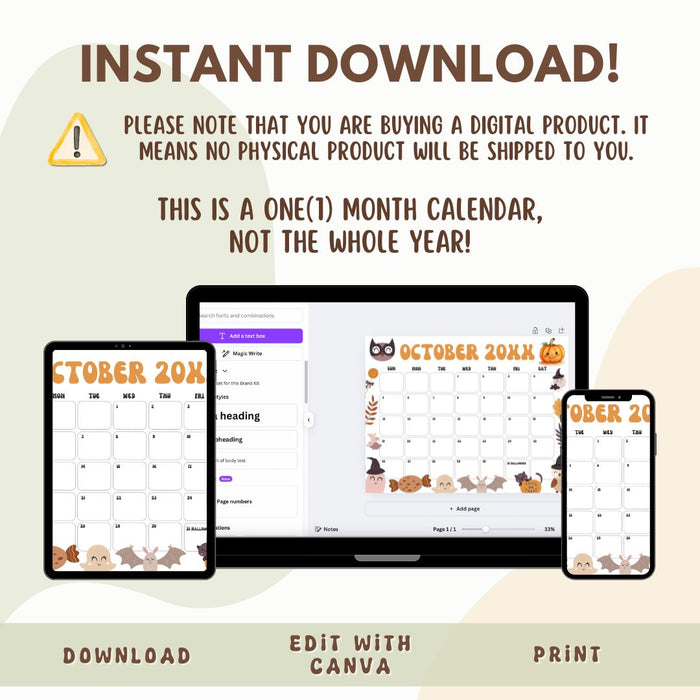 Customizable October Halloween Calendar Planner