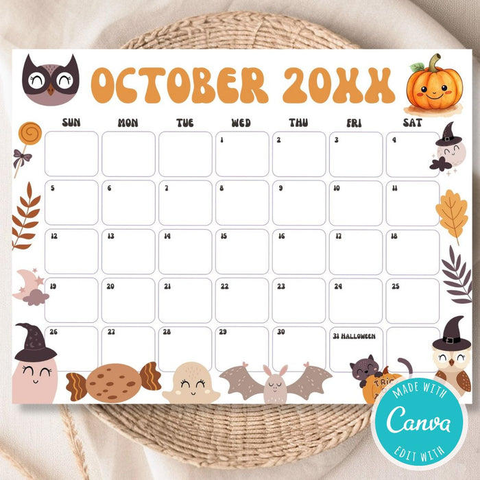 Customizable October Halloween Calendar Planner