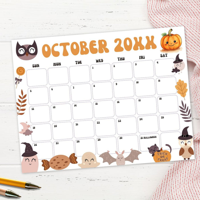 Customizable October Halloween Calendar Planner