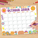 Customizable Retro Groovy October Calendar Printable Design