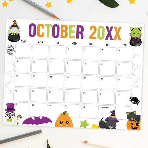 Customizable Whimsical Halloween October Calendar Template