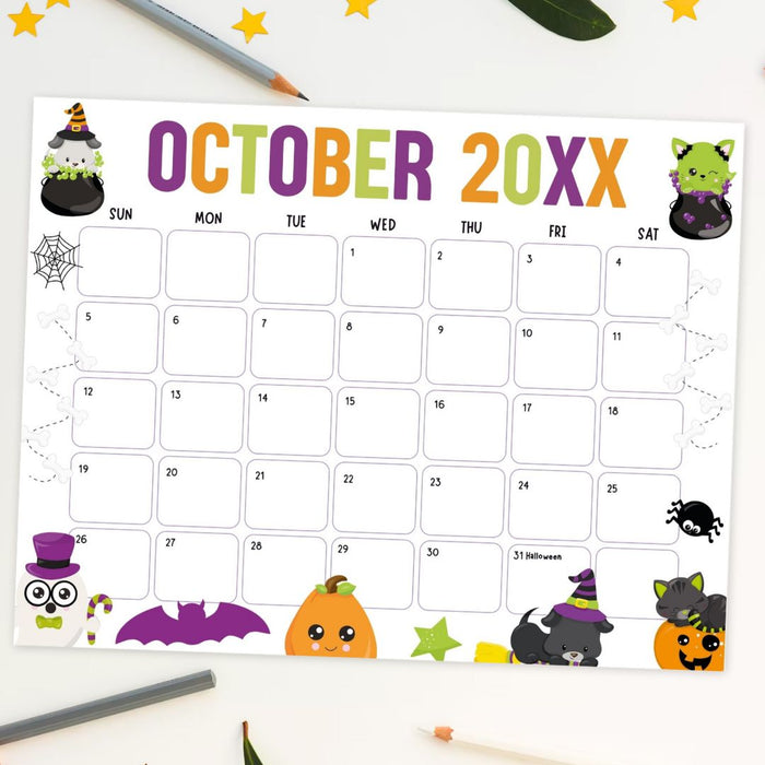 Customizable Whimsical Halloween October Calendar Template