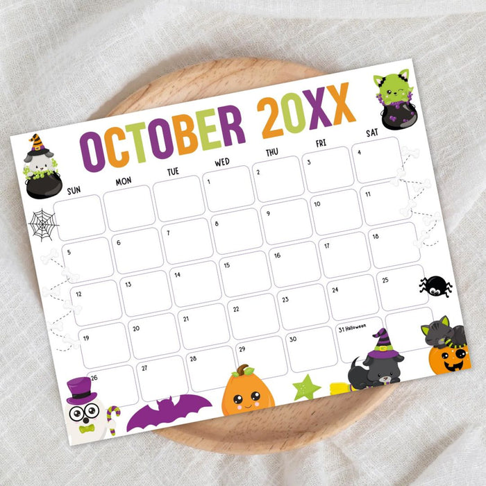 Customizable Whimsical Halloween October Calendar Template