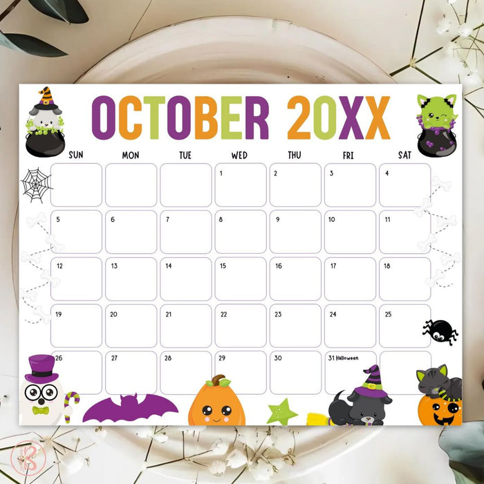 Customizable Whimsical Halloween October Calendar Template