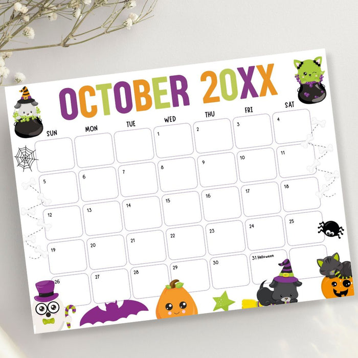 Customizable Whimsical Halloween October Calendar Template