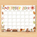 Cute Fall Animal October Calendar