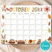 Cute Fall Animal October Calendar