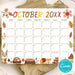 Cute Fall Animal October Calendar