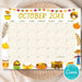 DIY Cute Autumn Harvest October Calendar Template