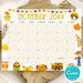 DIY Cute Autumn Harvest October Calendar Template