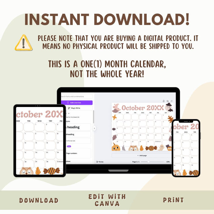 DIY Cute Spooky October Calendar Planner Template