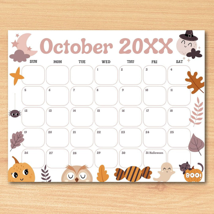 DIY Cute Spooky October Calendar Planner Template
