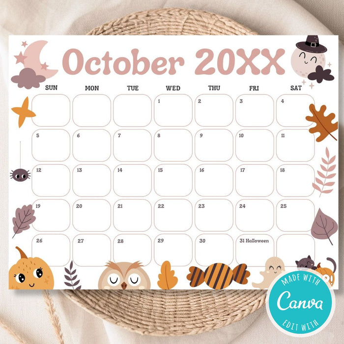 DIY Cute Spooky October Calendar Planner Template