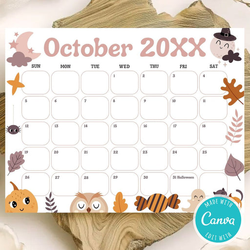 DIY Cute Spooky October Calendar Planner Template