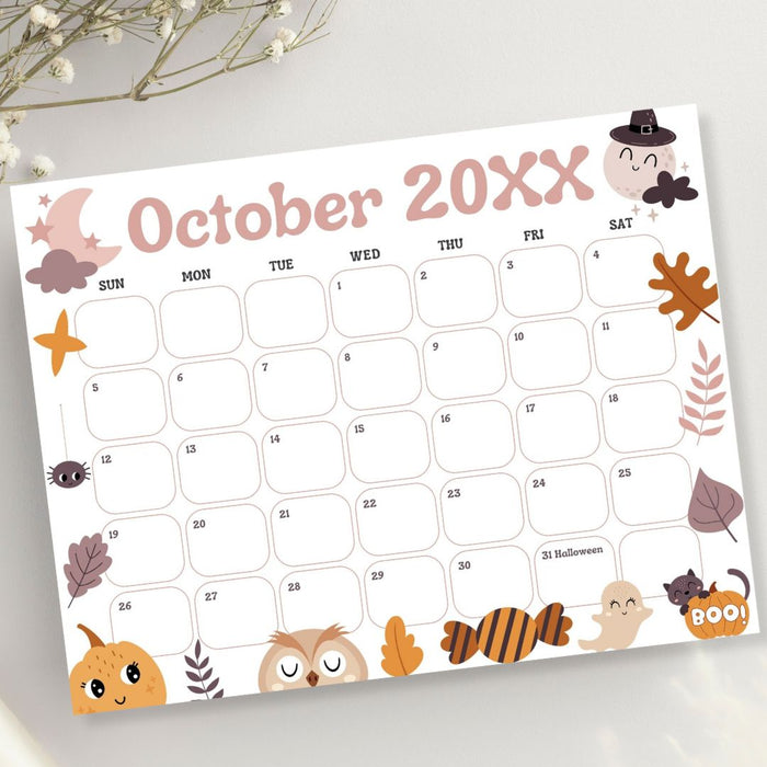 DIY Cute Spooky October Calendar Planner Template