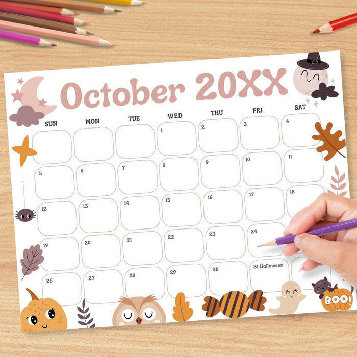 DIY Cute Spooky October Calendar Planner Template