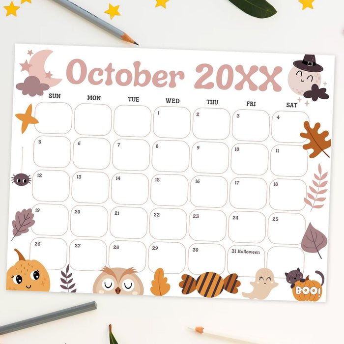 DIY Cute Spooky October Calendar Planner Template