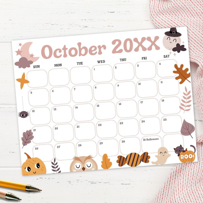 DIY Cute Spooky October Calendar Planner Template