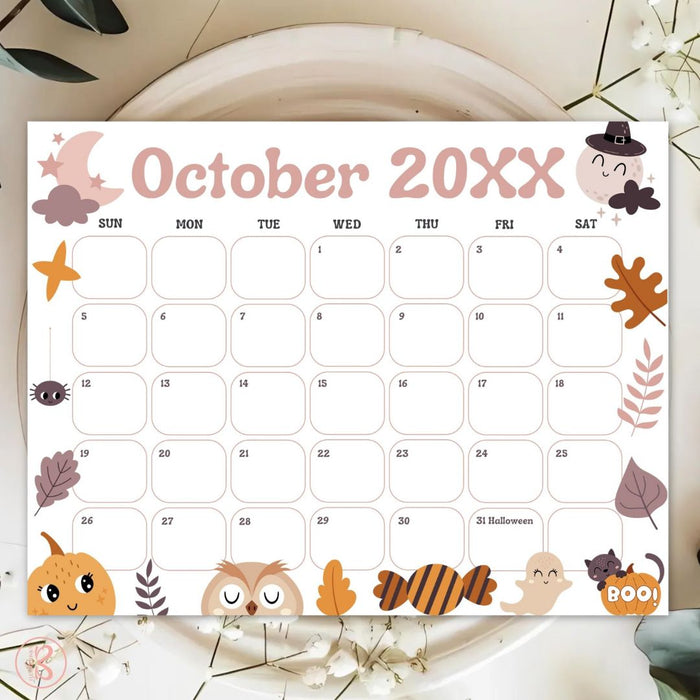 DIY Cute Spooky October Calendar Planner Template