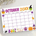 DIY October Cute Halloween Calendar Template