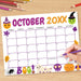 DIY October Cute Halloween Calendar Template