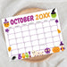 DIY October Cute Halloween Calendar Template