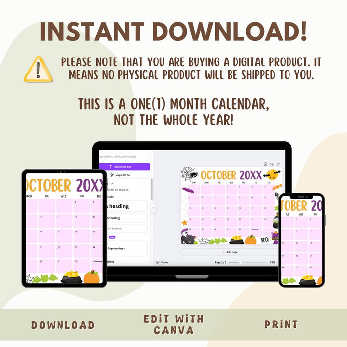 DIY October Halloween Themed Calendar Planner Template