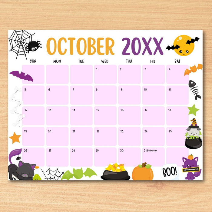 DIY October Halloween Themed Calendar Planner Template