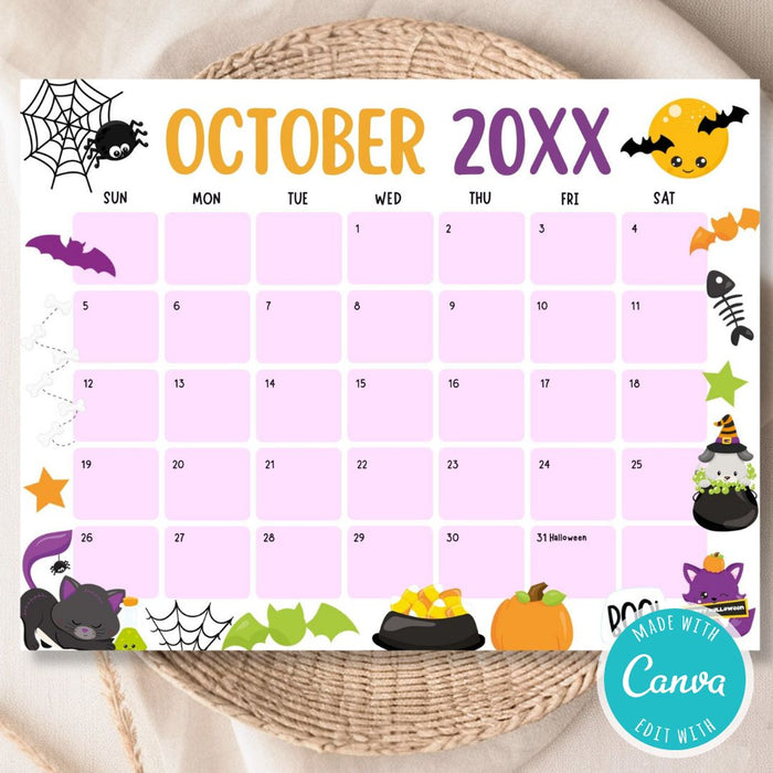 DIY October Halloween Themed Calendar Planner Template