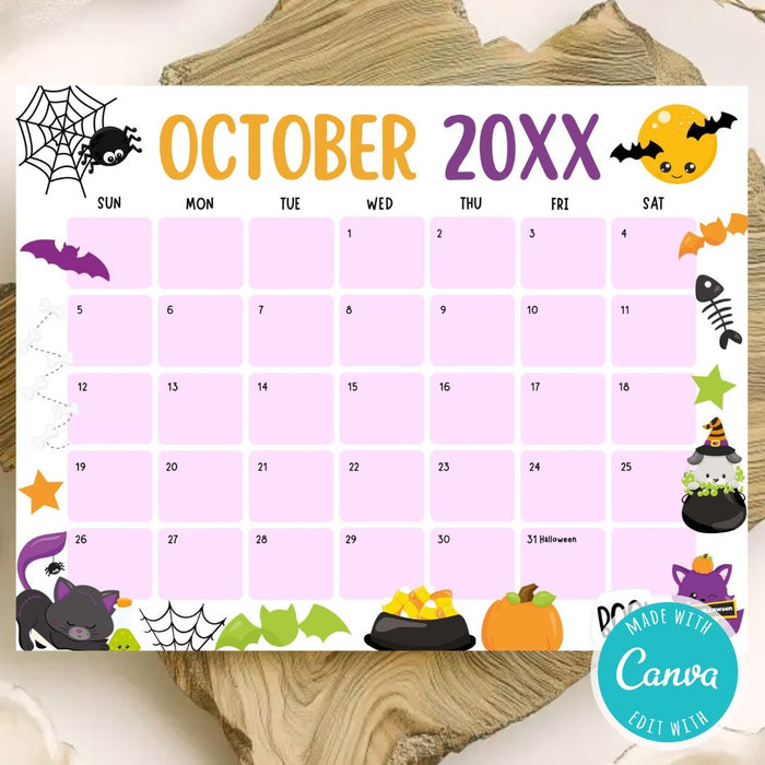 DIY October Halloween Themed Calendar Planner Template