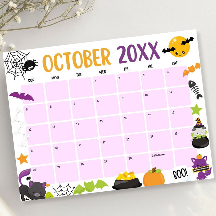 DIY October Halloween Themed Calendar Planner Template