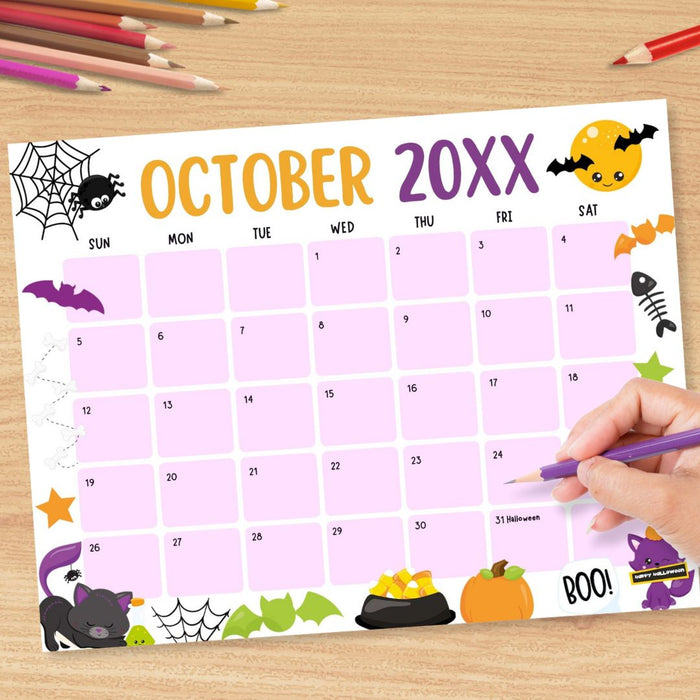 DIY October Halloween Themed Calendar Planner Template