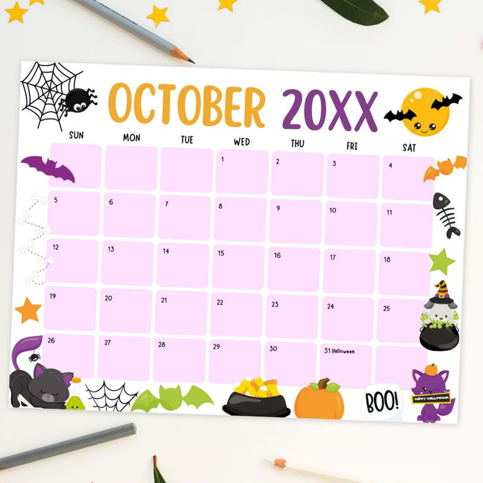 DIY October Halloween Themed Calendar Planner Template
