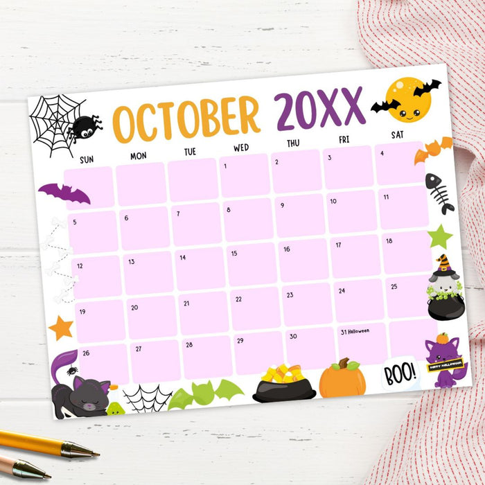 DIY October Halloween Themed Calendar Planner Template