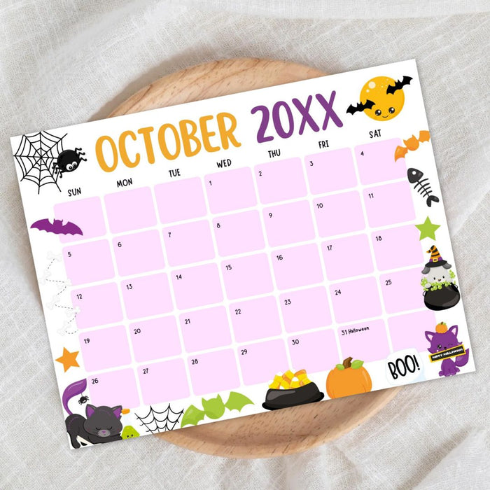 DIY October Halloween Themed Calendar Planner Template