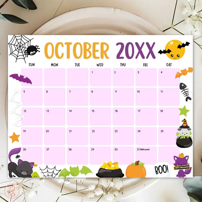 DIY October Halloween Themed Calendar Planner Template