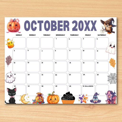 DIY Whimsical October Halloween Calendar Template