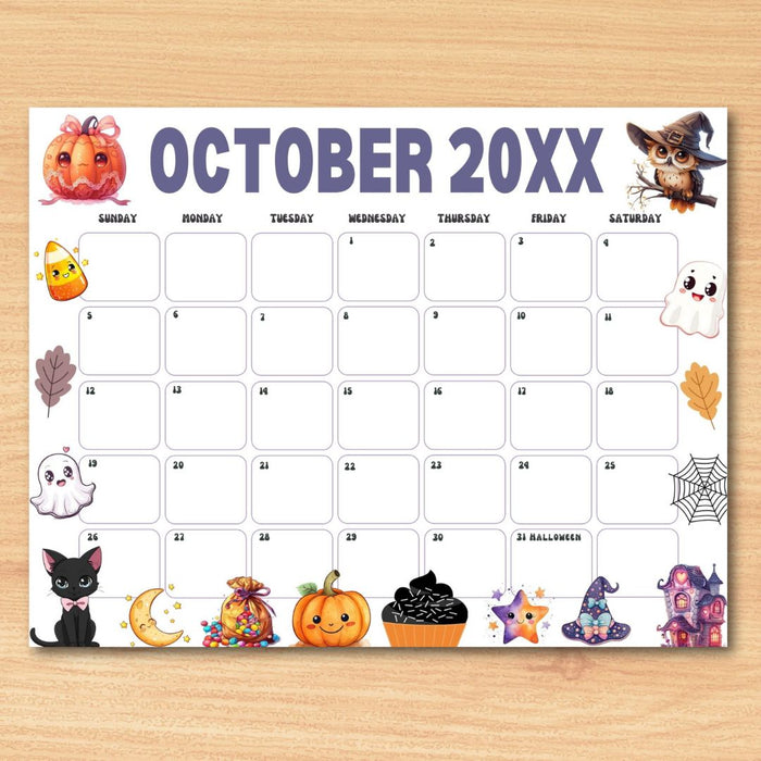 DIY Whimsical October Halloween Calendar Template