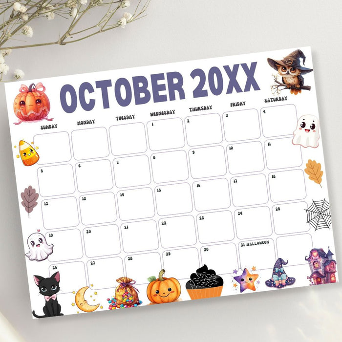 DIY Whimsical October Halloween Calendar Template