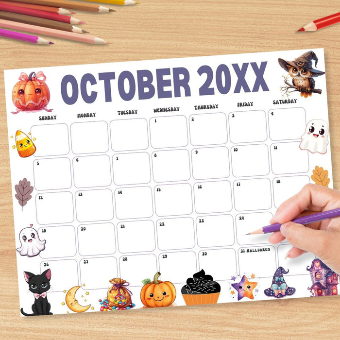 DIY Whimsical October Halloween Calendar Template