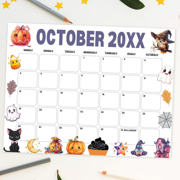DIY Whimsical October Halloween Calendar Template