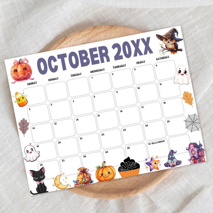 DIY Whimsical October Halloween Calendar Template