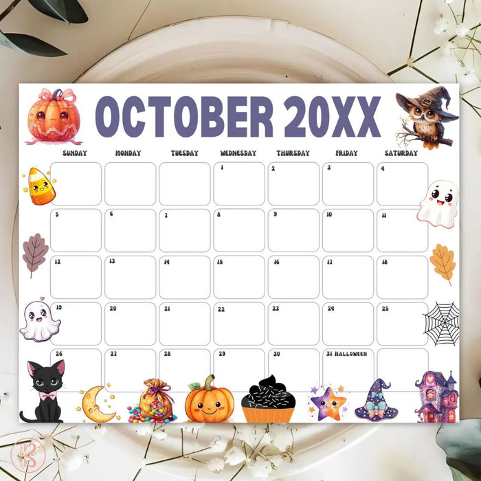 DIY Whimsical October Halloween Calendar Template