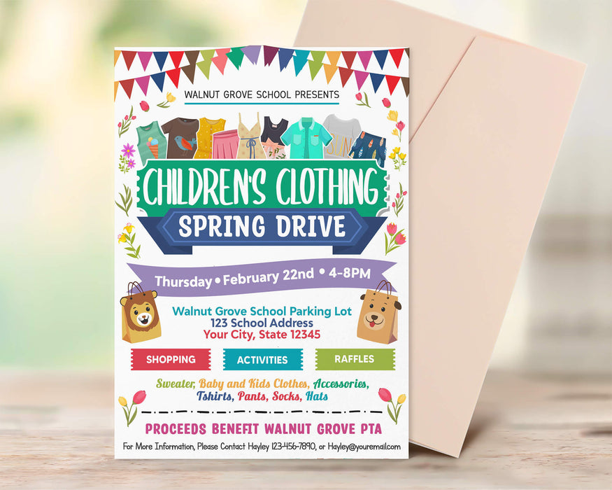 Children's Spring Clothing Drive Flyer | Clothing Swap Rummage Sale Event Invite