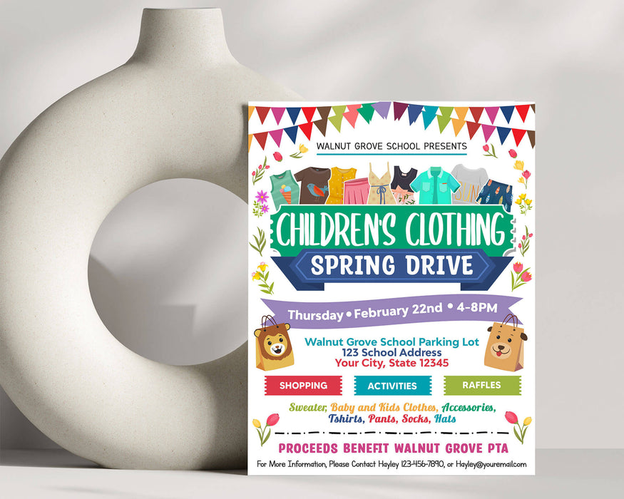 Children's Spring Clothing Drive Flyer | Clothing Swap Rummage Sale Event Invite