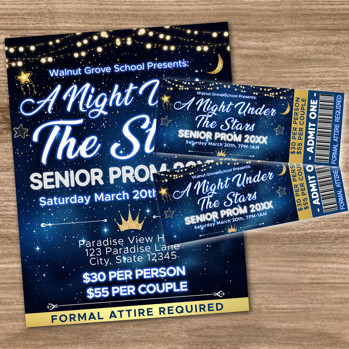 Prom Tikets DIY A Night Under The Stars Prom Flyer and Ticket Bundle | School Prom ...