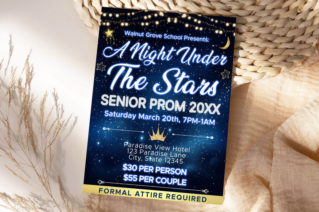 DIY A Night Under The Stars Prom Flyer and Ticket Bundle | School Prom Template Set